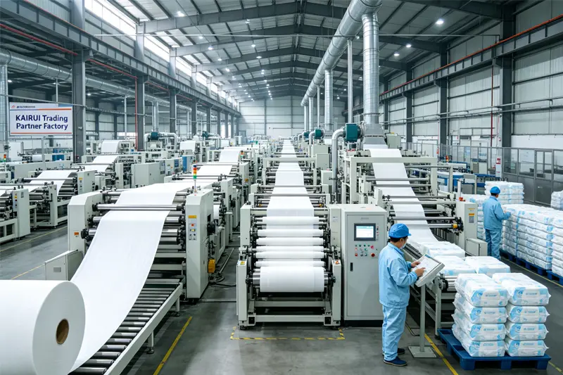 Baby diapers manufacturing in China - OEM production line at KAIRUI Trading partner factory