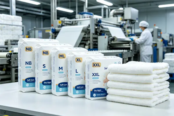 Baby tape diapers in multiple sizes NB to XXL – OEM manufacturing from China
