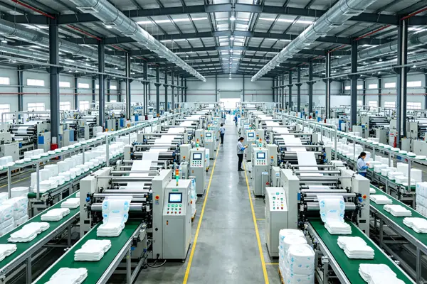 KAIRUI factory production line manufacturing baby diapers and sanitary pads in China