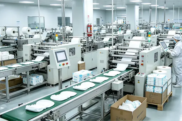 OEM manufacturing of baby diapers and sanitary pads in ISO-certified Chinese factory