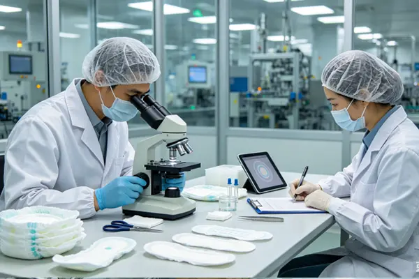 Quality control inspection in OEM manufacturing facility for hygiene products