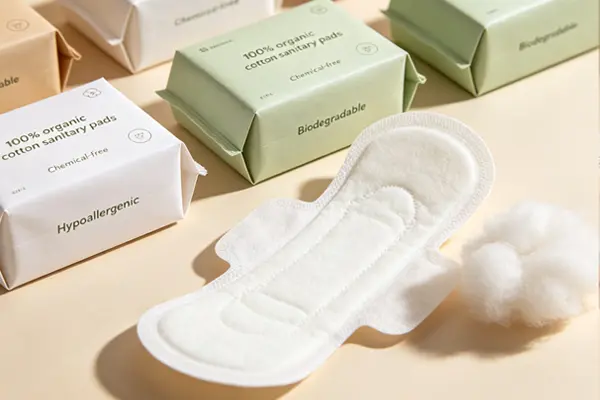 100% organic cotton sanitary pads – chemical-free, biodegradable, and hypoallergenic – GOTS certified OEM from China
