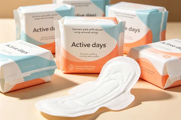 Sanitary pads with secure wrap-around wings for active days – prevents shifting during exercise and sports – OEM from China
